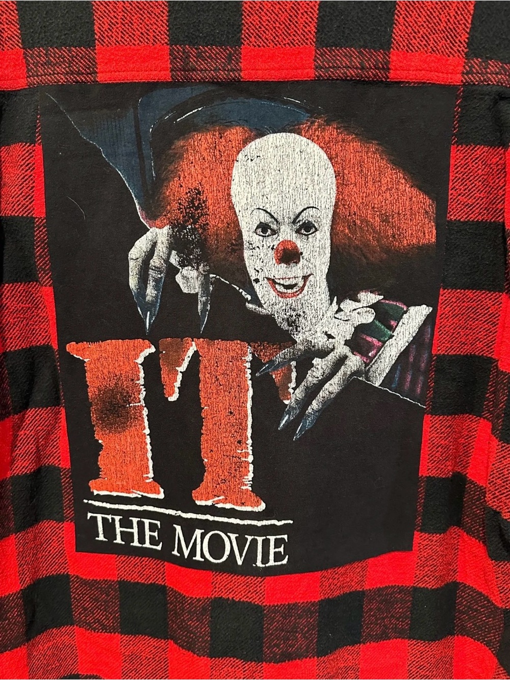 PENNYWISE IT movie spooky horror HALLOWEEN upcycled, thick flannel shirt, XLT - Picture 2 of 5